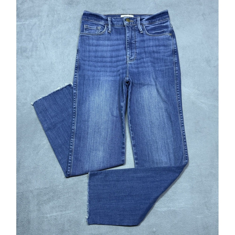 Frame Jeans Womens 25x27 Le Sylvie Slender Straight Raw Hem Highrise Boho USA